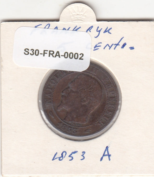 S30-FRA-0002 Frankrijk 5 Centimes FI/ZF 1853 KM777 A