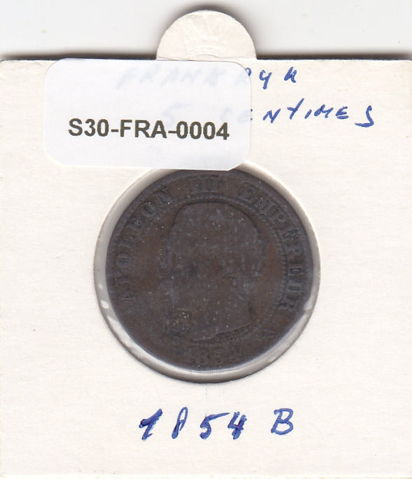 S30-FRA-0004 Frankrijk 5 Centimes FI/VF 1854 KM777 B