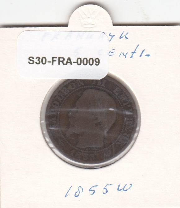 S30-FRA-0009 Frankrijk 5 Centimes  FI/VF 1855 KM777 W