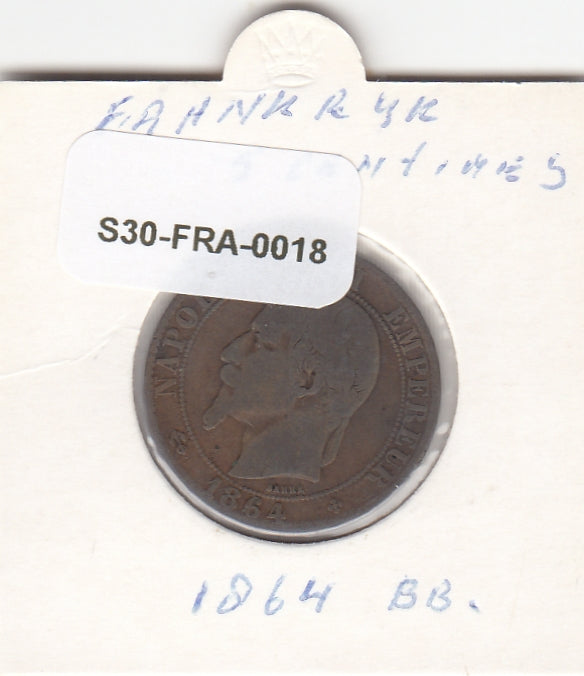 S30-FRA-0018 Frankrijk 5 Centimes  FI/VF 1864 KM797 BB
