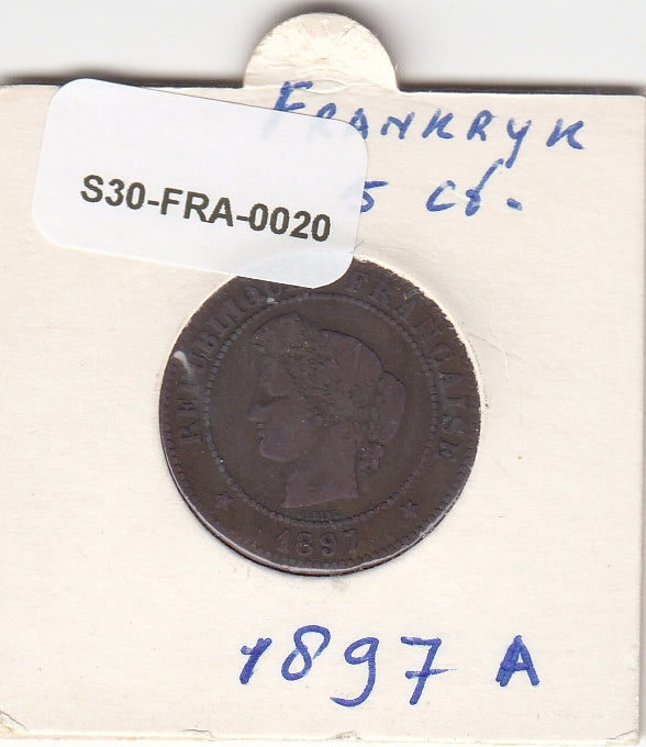 S30-FRA-0020 Frankrijk 5 Centimes ZG/F 1897 KM821 A