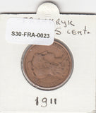 S30-FRA-0023 Frankrijk 5 Centimes FI/ZF 1911 KM842