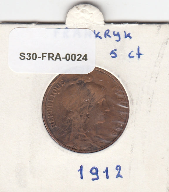 S30-FRA-0024 Frankrijk 5 Centimes MO/MZ 1912 KM842