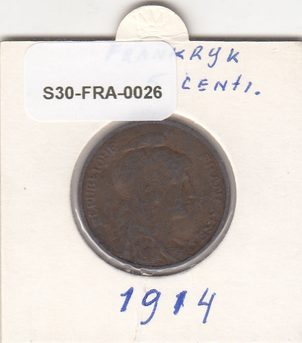 S30-FRA-0026 Frankrijk 5 Centimes Pr/F 1914 KM842