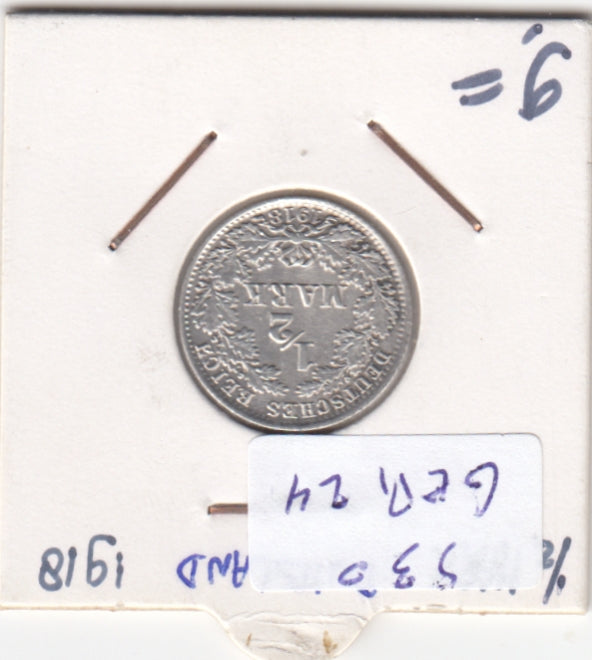 Germany 1/2 Mark VF/XF 1918 KM17 A Zilver