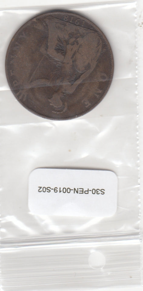 S30-PEN-0019-S02 United Kingdom 1 Penny FI/VF 1918 KM810 H