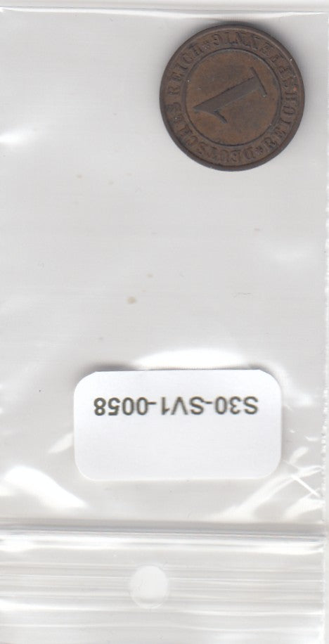 S30-SV1-0058 Germany 1 Reichspfennig VF 1925 KM37 A