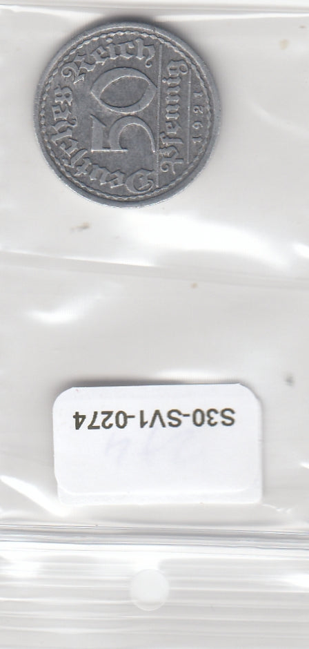 S30-SV1-0274 Germany 50 Pfennig VF 1921 KM27 F