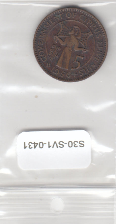 S30-SV1-0431 Cyprus 5 Milss VF 1956 KM34