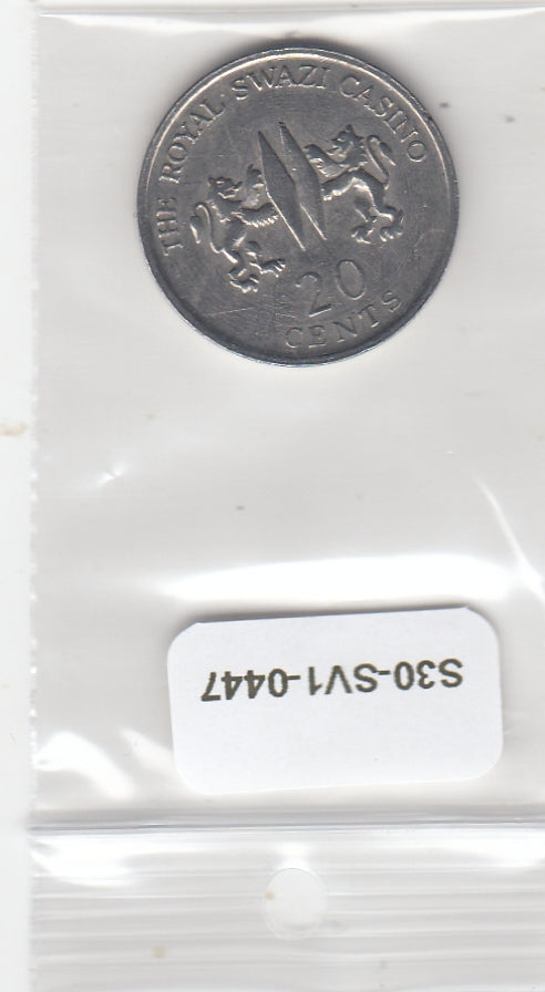 S30-SV1-0447 Token Swaziland casion 20 Cents VF