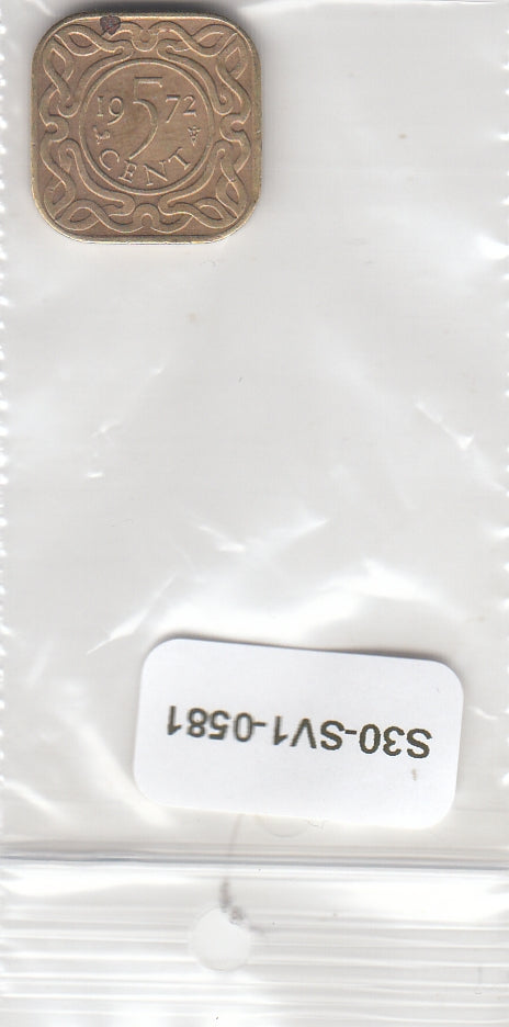 S30-SV1-0581 Suriname 5 Cent VF 1972 KM12