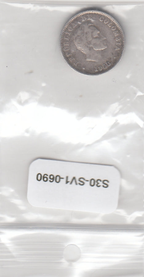 S30-SV1-0690 Colombia 10 Centavos ZG 1938 KM196 ZILVER