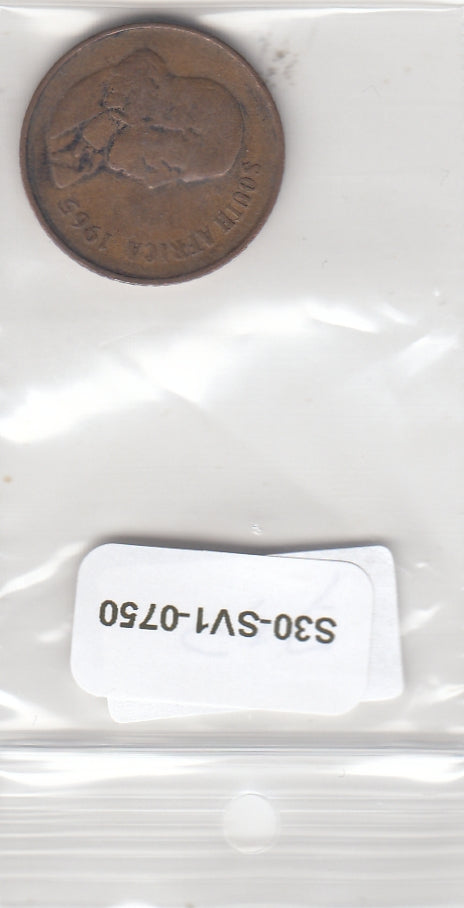 S30-SV1-0750 South Africa 2 Cents FI/VF 1965 KM66.1   South-Suid
