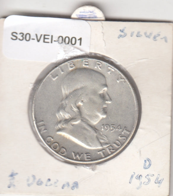 S30-VEI-0001 United States 1/2 Dollar VF 1954 KM199 D Benjamin Franklin Zilver