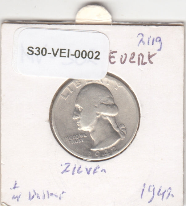S30-VEI-0002 United States Quarter VF 1942 KM164   Zilver