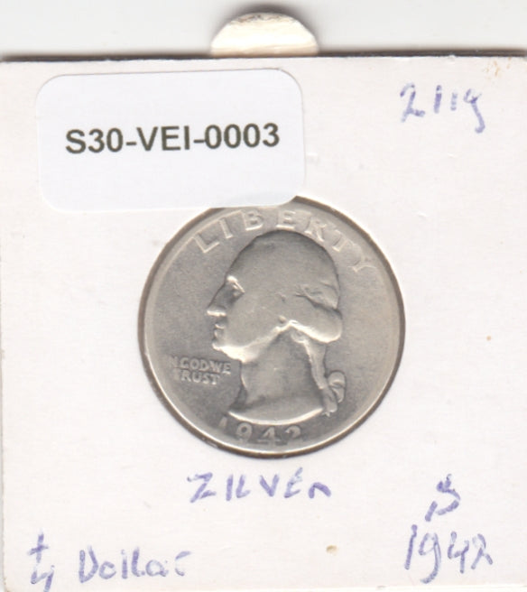 S30-VEI-0003 United States Quarter VF 1942 KM164 S Zilver