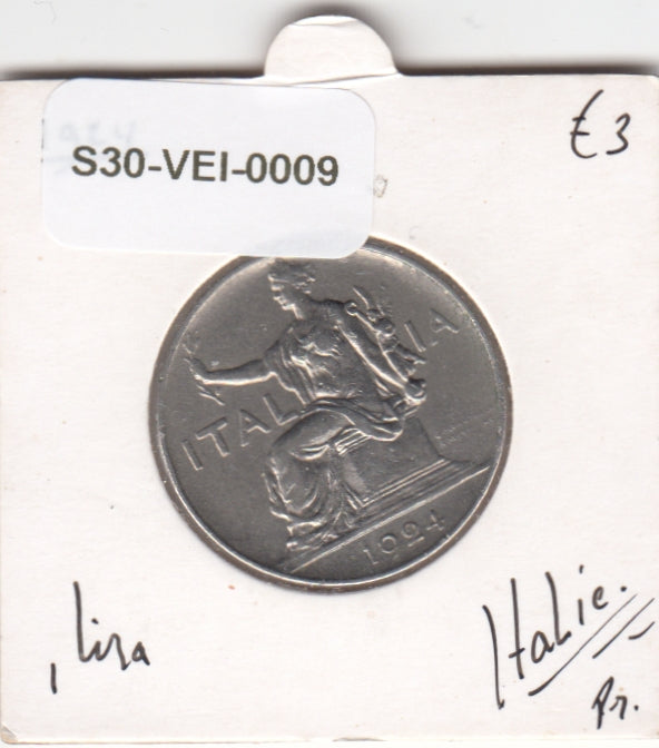 S30-VEI-0009 Italy 1 Lira VF/XF 1924 KM62