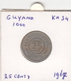 S30-VEI-0028 Guyana 25 Cents VF 1967 KM34