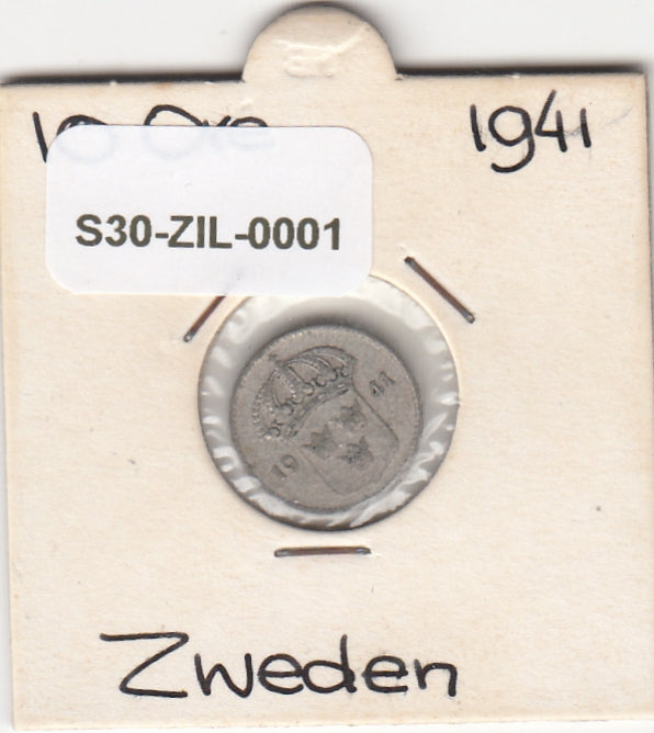 S30-ZIL-0001 Zweden 10 Ore Zeer Fraai 1941 KM780 G zilver