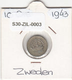 S30-ZIL-0003 Sweden 10 Ore VF 1943 KM813 G zilver