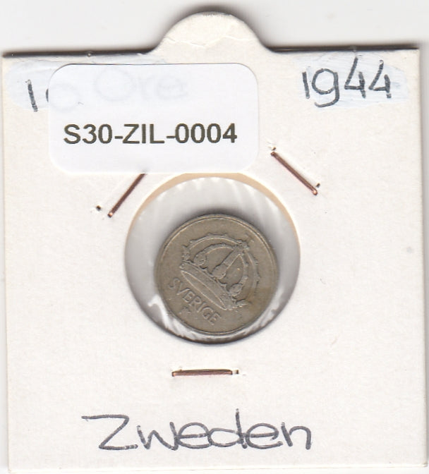 S30-ZIL-0004 Sweden 10 Ore VF 1944 KM813 G zilver