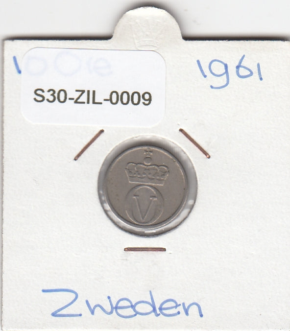 S30-ZIL-0009 Sweden 10 Ore VF 1961 KM823 TS zilver