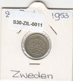S30-ZIL-0011 Zweden 25 Öre VF 1953 KM824   zilver
