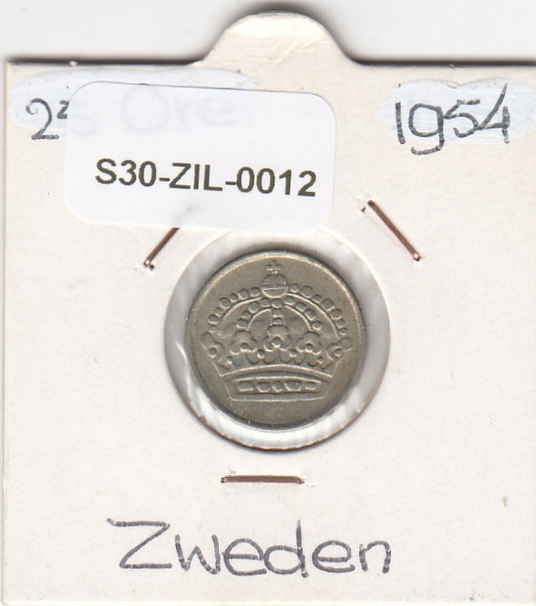 S30-ZIL-0012 Sweden 25 Ore VF 1954 KM824   zilver