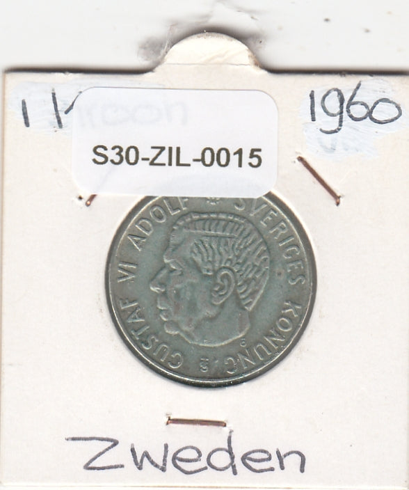 S30-ZIL-0015 Sweden 1 Krona VF 1960 KM826   zilver
