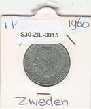 S30-ZIL-0015 Sweden 1 Krona VF 1960 KM826   zilver