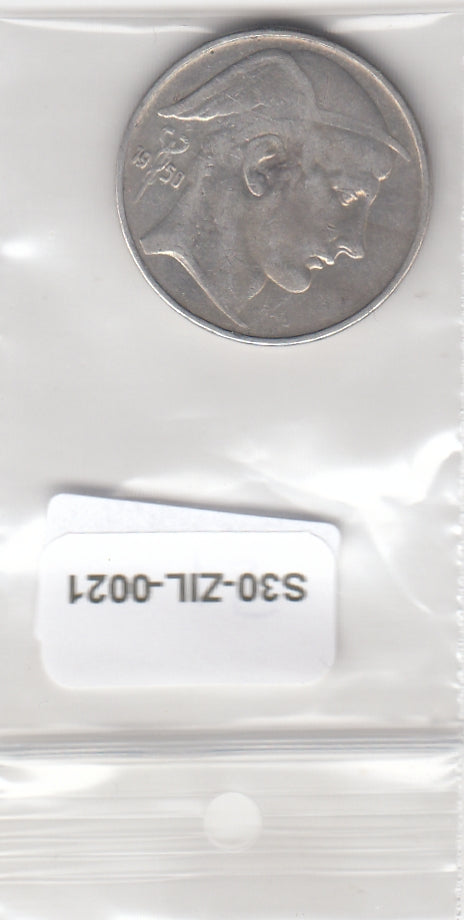 S30-ZIL-0021 België 20 Franken Zeer Fraai 1950 KM140 Waals zilver