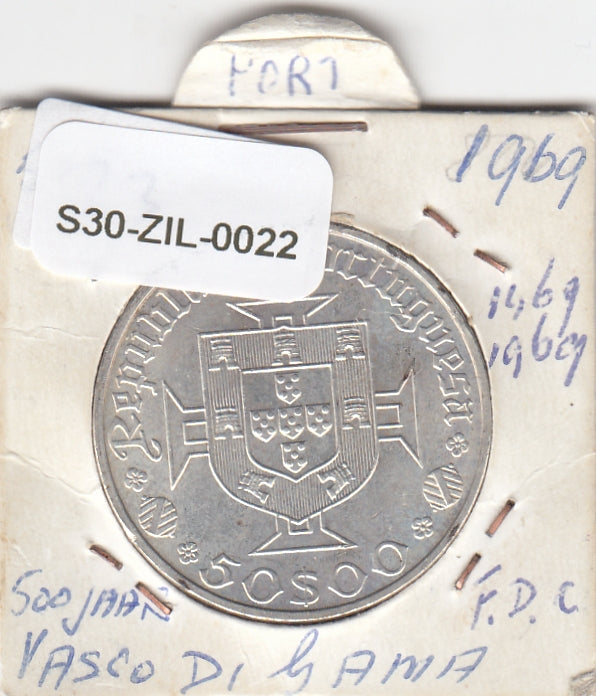 S30-ZIL-0022 Portugal 50 Escudos UNC 1969 KM598 Vasco da Gama zilver