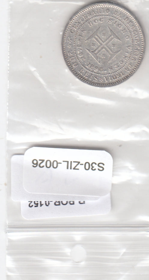 S30-ZIL-0026 Portugal 200 reis VF 1898     zilver
