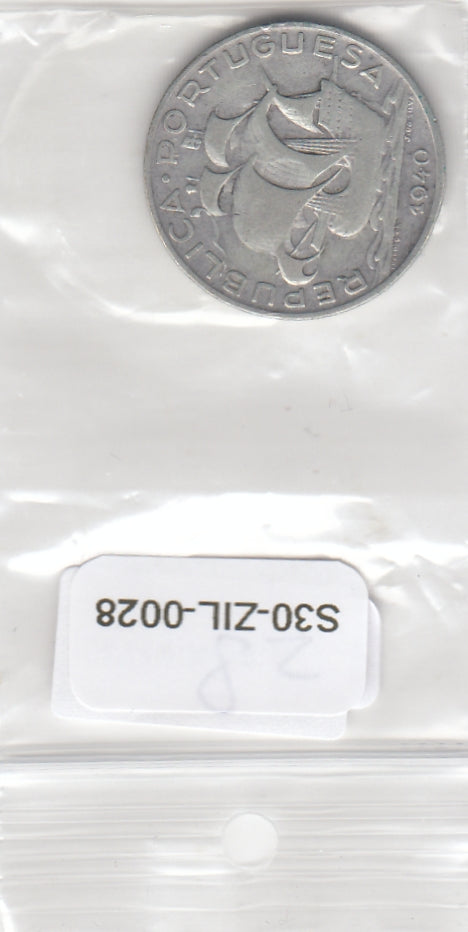 S30-ZIL-0028 Portugal 5 Escudos VF 1940 KM581   zilver