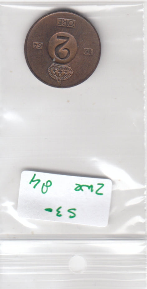 S30-ZWE-0084 Sweden 2 Ore VF/XF 1964 KM821