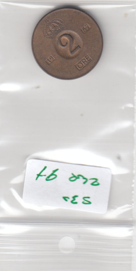S30-ZWE-0097 Sweden 2 Ore XF 1967 KM821