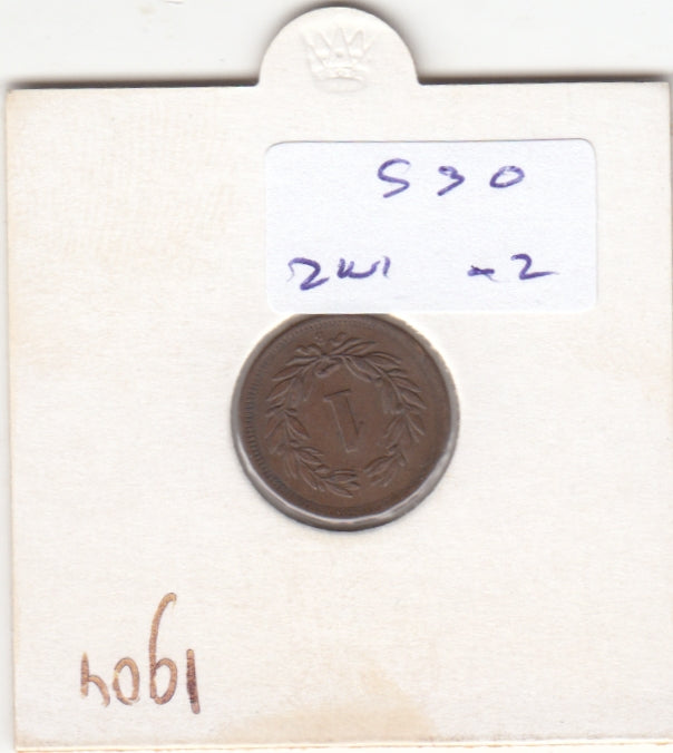 S30-ZWI-0002 Switzerland 1 Rappen  VF/XF 1904 KM3