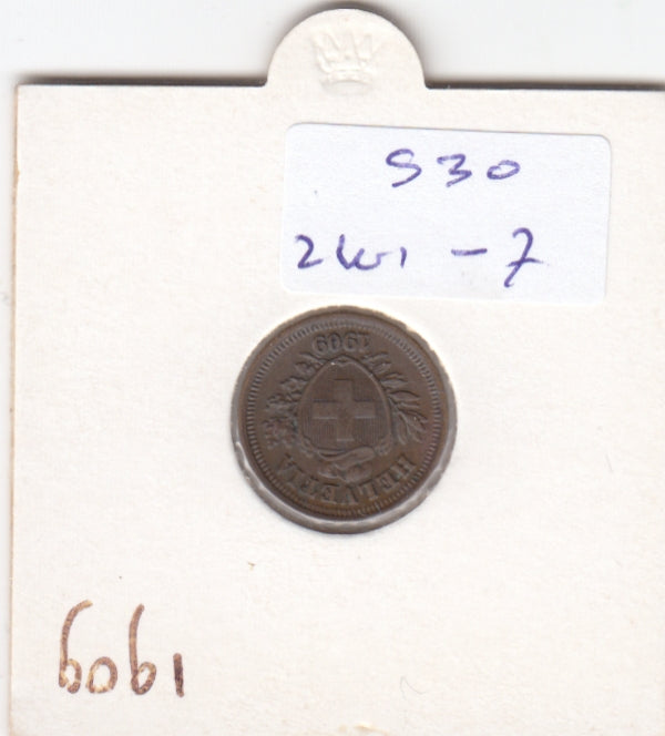 S30-ZWI-0007 Switzerland 1 Rappen  VF/XF 1909 KM3