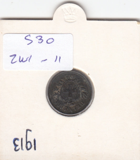 S30-ZWI-0011 Switzerland 1 Rappen  VF  1913 KM3