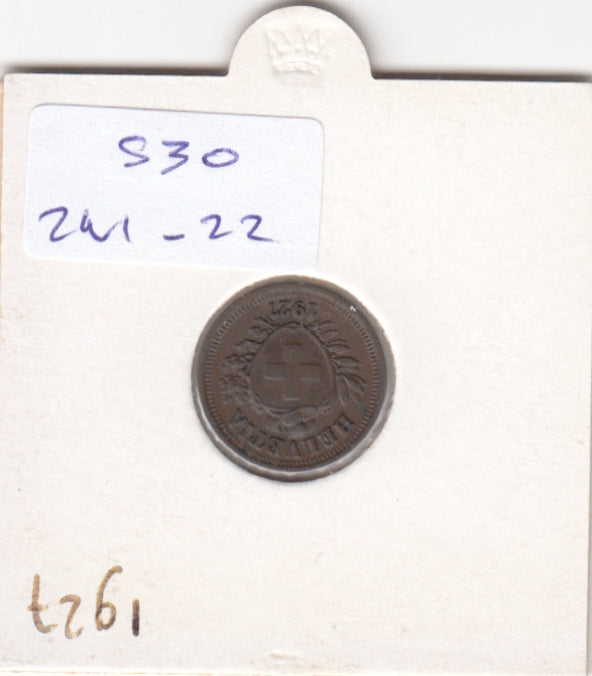S30-ZWI-0022 Switzerland 1 Rappen  XF 1927 KM3