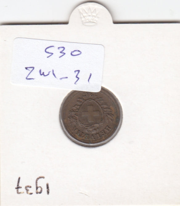S30-ZWI-0031 Switzerland 1 Rappen  VF/XF 1937 KM3
