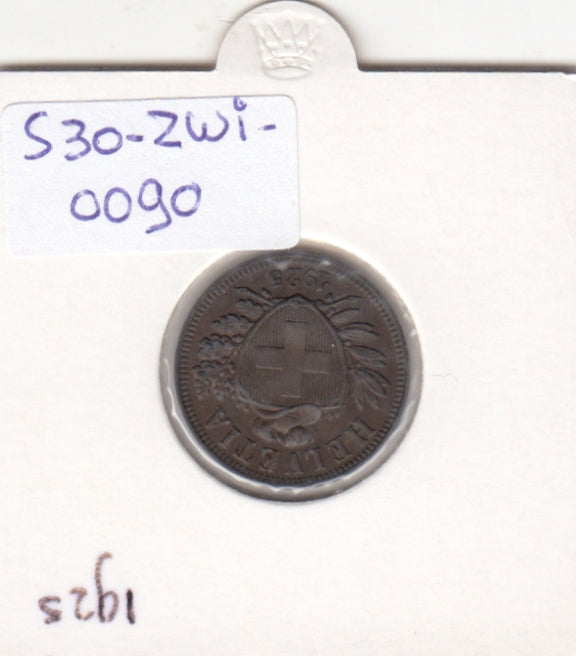 S30-ZWI-0090 Switzerland 2 Rappen XF 1925 KM4.2