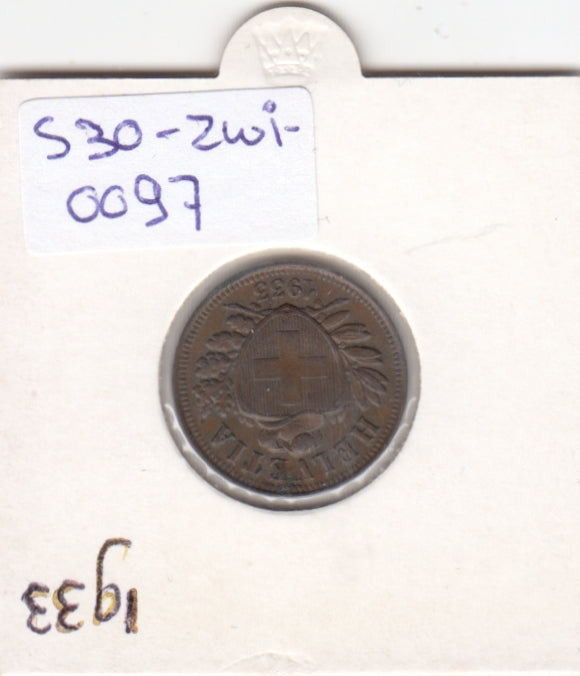 S30-ZWI-0097 Switzerland 2 Rappen VF/XF 1933 KM42a