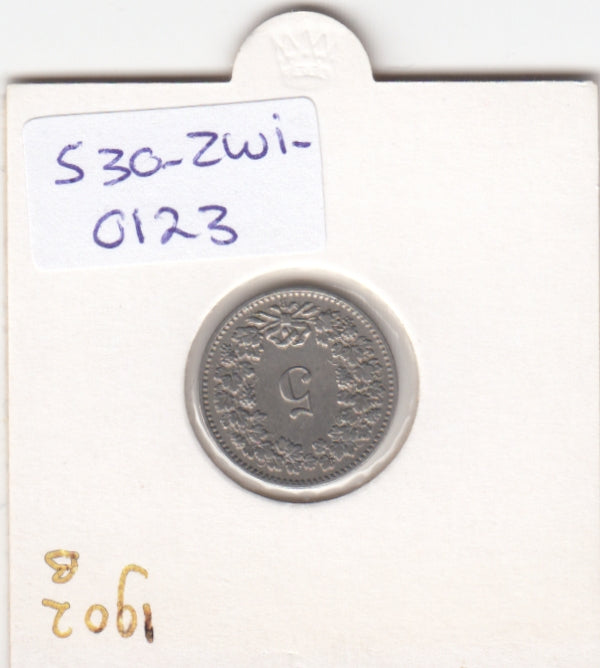 S30-ZWI-0123 Switzerland 5 Rappen VF 1902 KM# 26