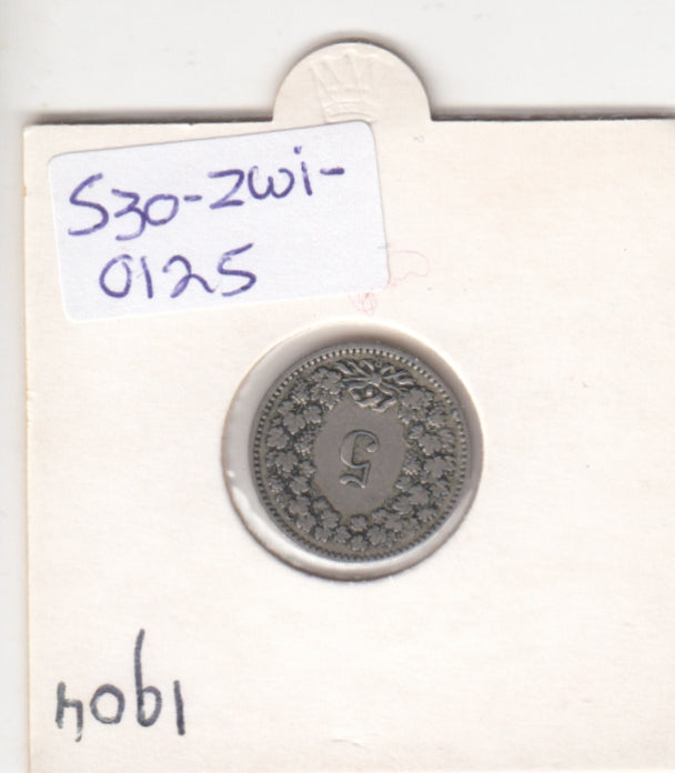 S30-ZWI-0125 Switzerland 5 Rappen VF 1904 KM# 26