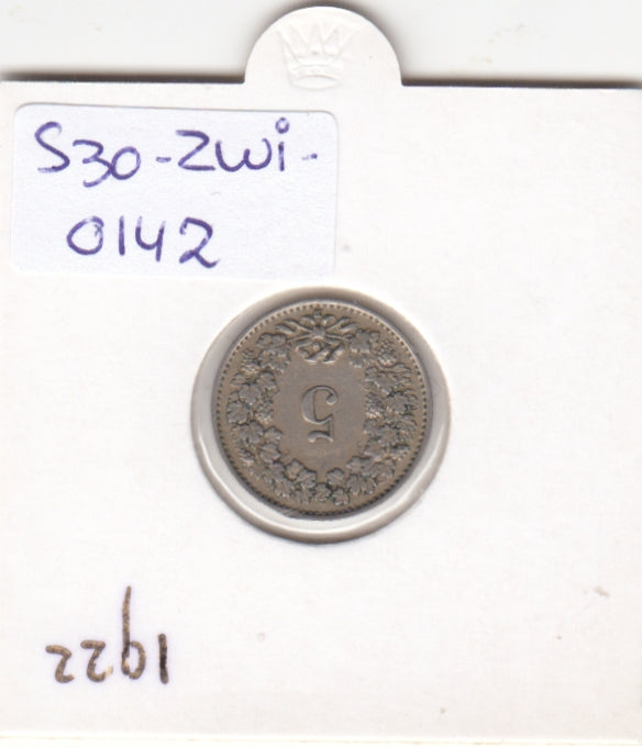 S30-ZWI-0142 Switzerland 5 Rappen VF 1922 KM# 26