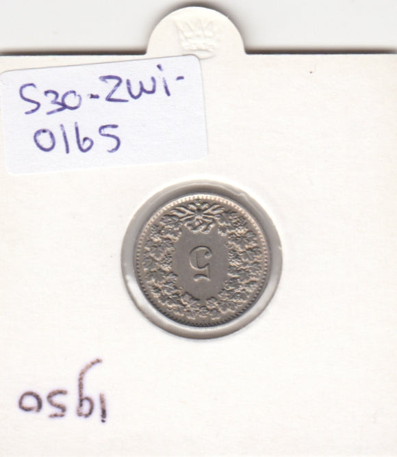 S30-ZWI-0165 Switzerland 5 Rappen AU 1950 KM# 26