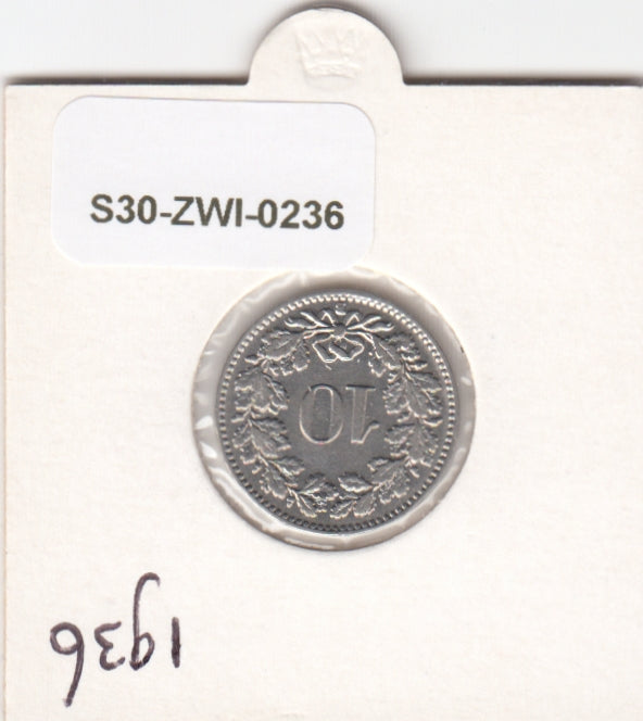 S30-ZWI-0236 Switzerland 10 Rappen XF 1936 KM# 27b