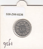 S30-ZWI-0236 Switzerland 10 Rappen XF 1936 KM# 27b
