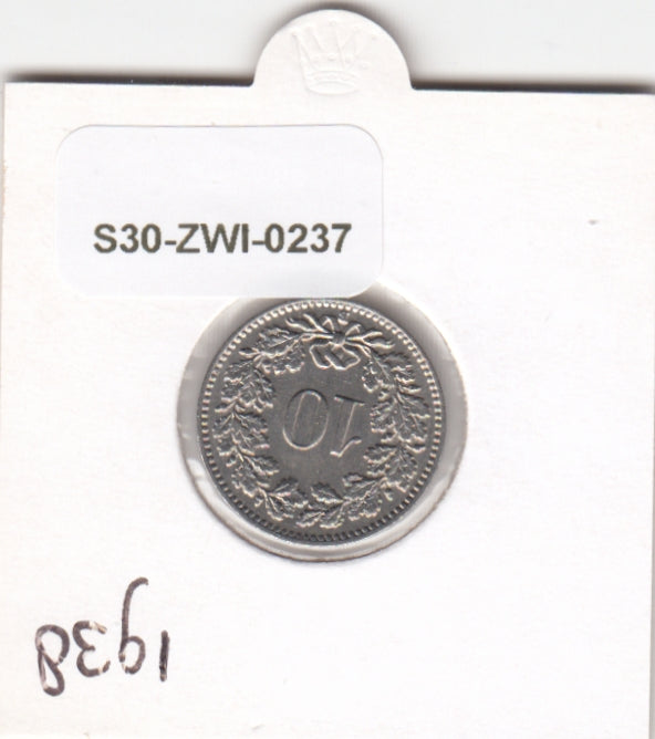 S30-ZWI-0237 Switzerland 10 Rappen XF 1938 KM# 27b